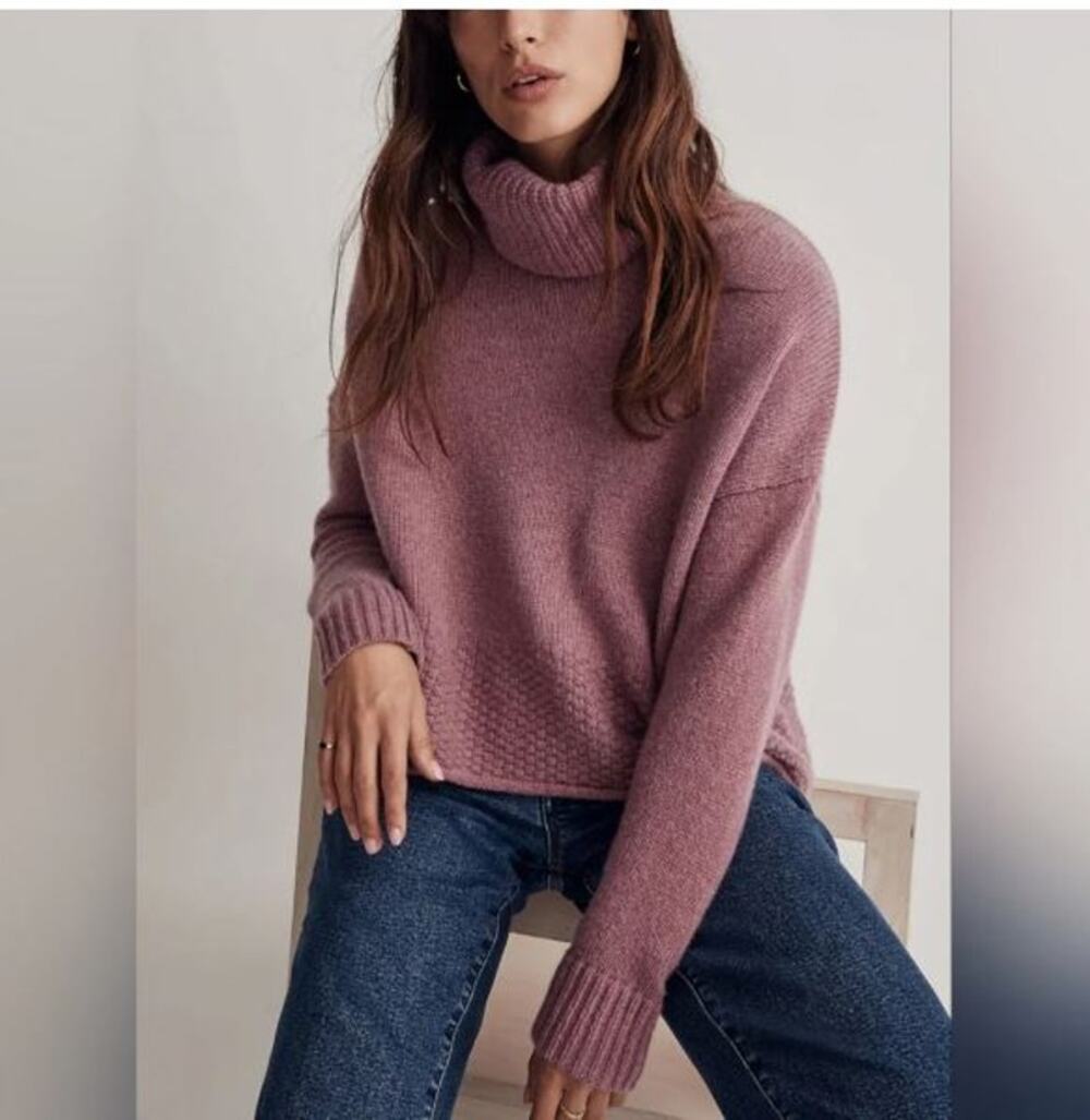 Madewell Heather Mauve Sadler Turtleneck Merino Wool Blend Sweater XS Cosy Fall